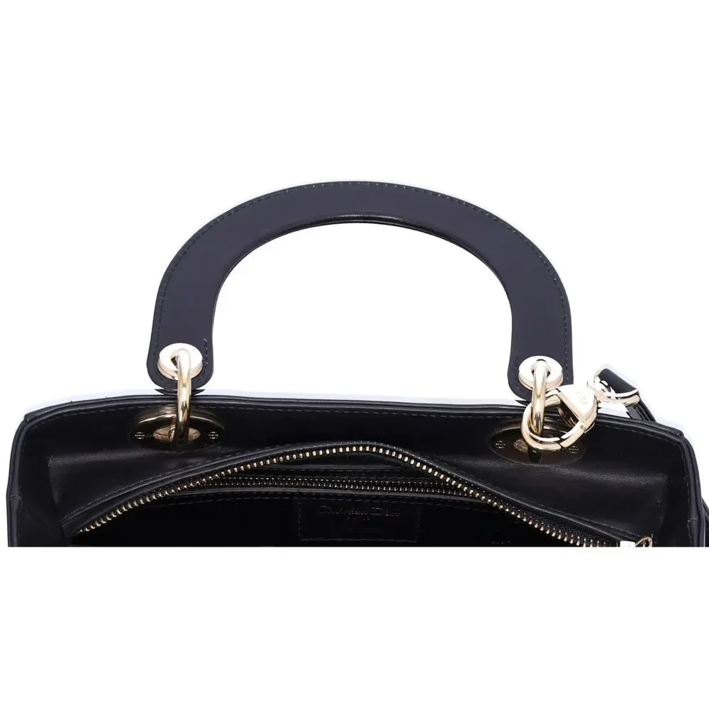 Christian Dior Lady Dior Medium Bag Handbag Black Blue Calf Skin